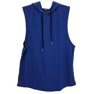 Babioboa Mens size S Basketball Sleeveless Hooded Shirt Drawstring Blue NEW